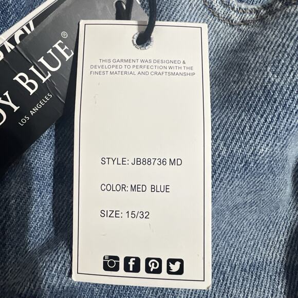 Judy Blue Jeans Womens Plus 15 32 Blue Denim Ridge front Stretch Distress NWT - Picture 13 of 15